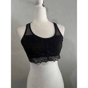 Pink Bralette Women Large Black Lace Racerback